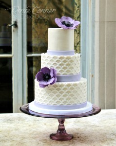 Scalloped Lattice Purple Anemone Wedding Cake